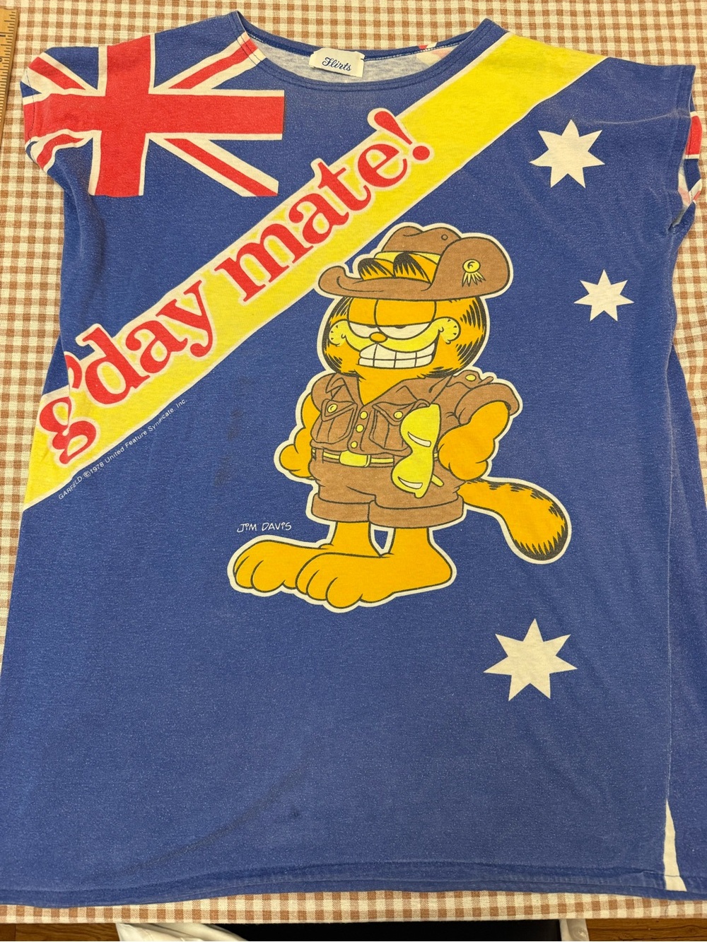 Vintage 1978 Garfield 'G'day Mate!' Short Sleeve Tee - Blue nightshirt nightgown
